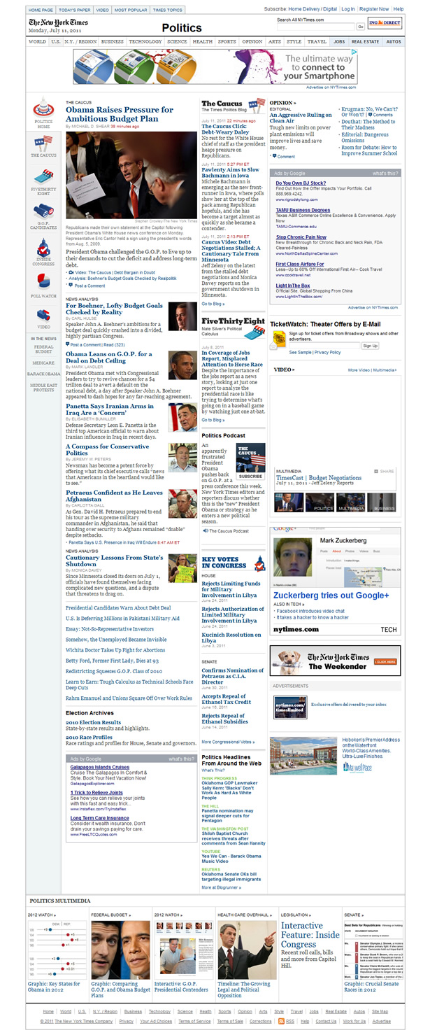 The New York Times politics page